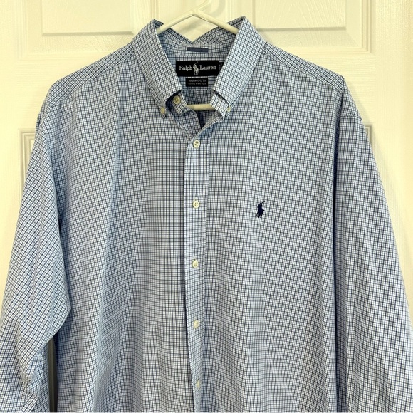 Ralph Lauren Polo Men's Blue Checkered Plaid Button Up Dress Shirt 16.5  34/35 - Picture 4 of 11